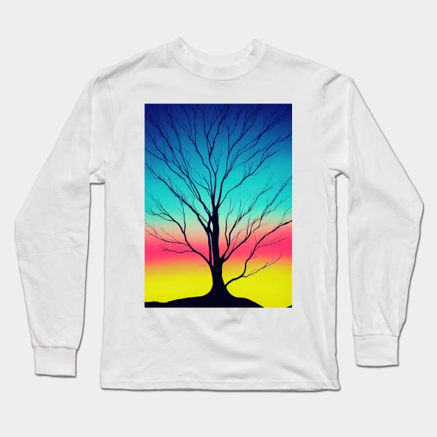 Vibrant Colored Whimsical Minimalist Lonely Tree - Abstract Minimalist Bright Colorful Nature Poster Art of a Leafless Tree Long Sleeve T-Shirt by JensenArtCo